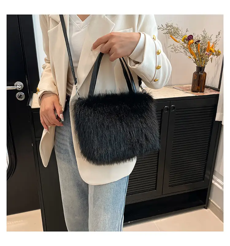 Black Faux Fur Shoulder Bag for Women — feature 11