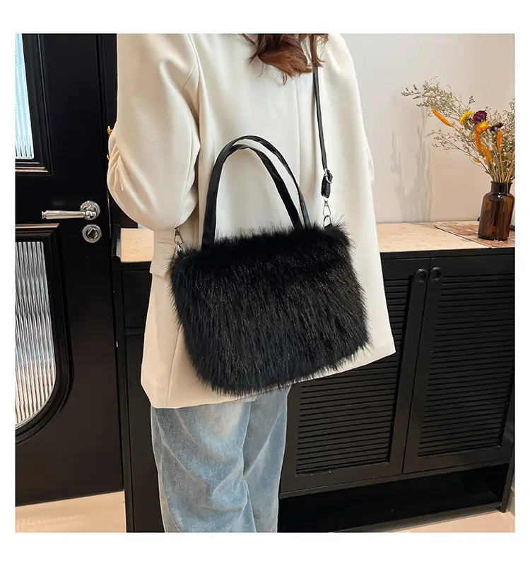 Black Faux Fur Shoulder Bag for Women — feature 12