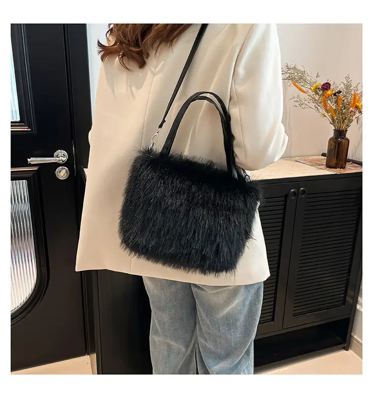 Black Faux Fur Shoulder Bag for Women — feature 13
