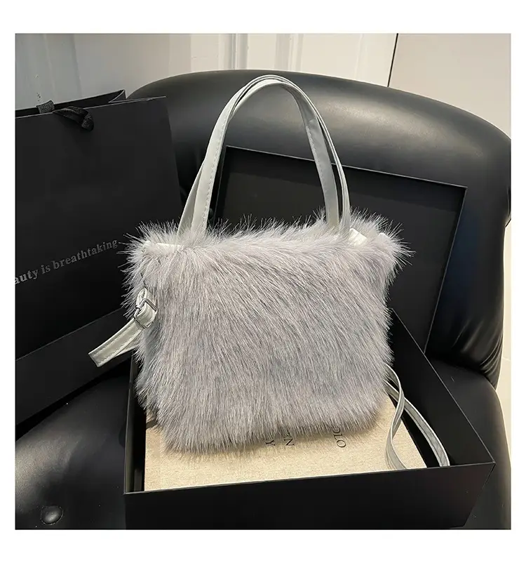 Black Faux Fur Shoulder Bag for Women — feature 23
