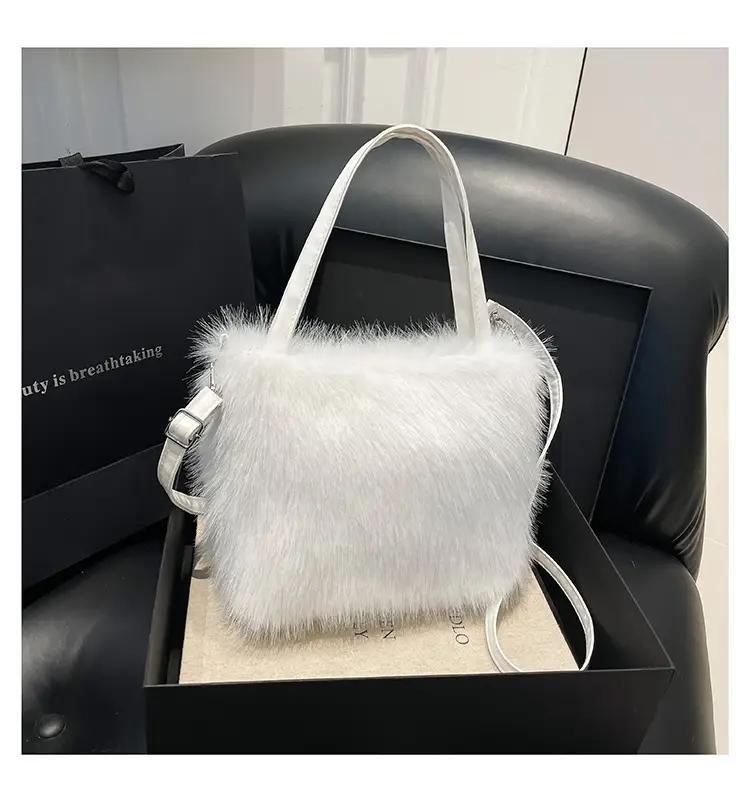 Black Faux Fur Shoulder Bag for Women — feature 24