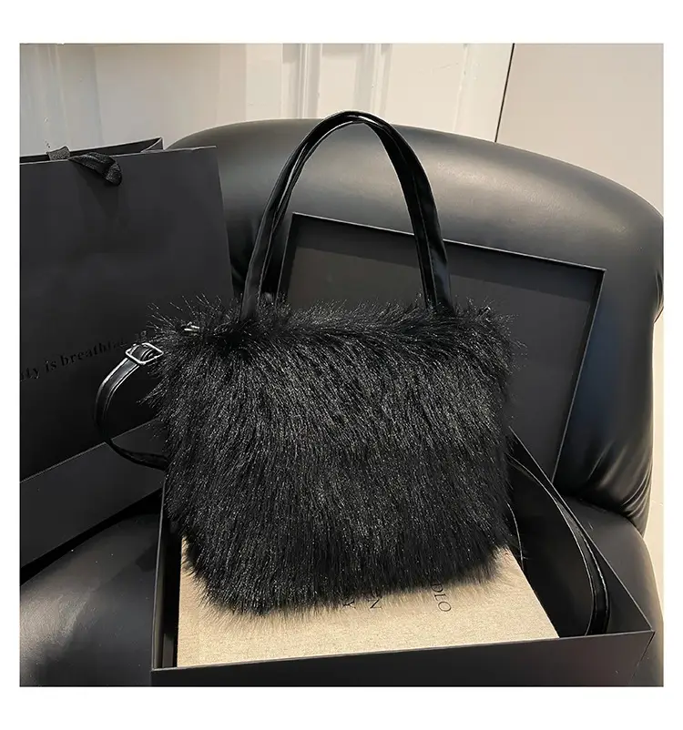 Black Faux Fur Shoulder Bag for Women — feature 25
