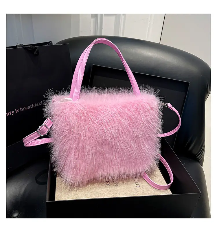 Black Faux Fur Shoulder Bag for Women — feature 27