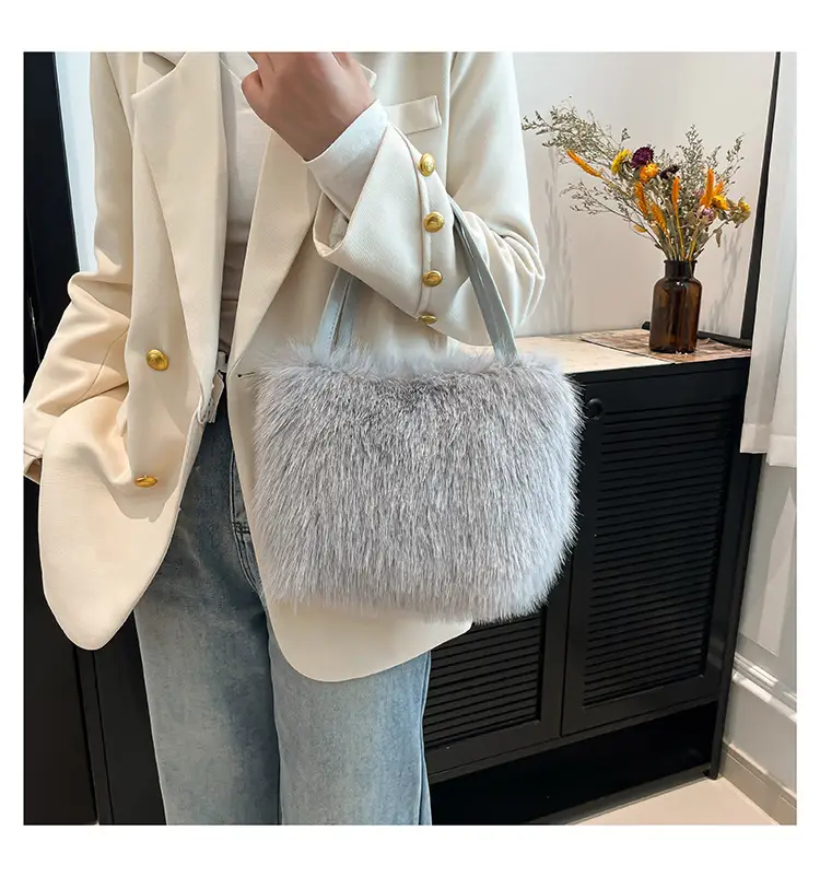 Black Faux Fur Shoulder Bag for Women — feature 8