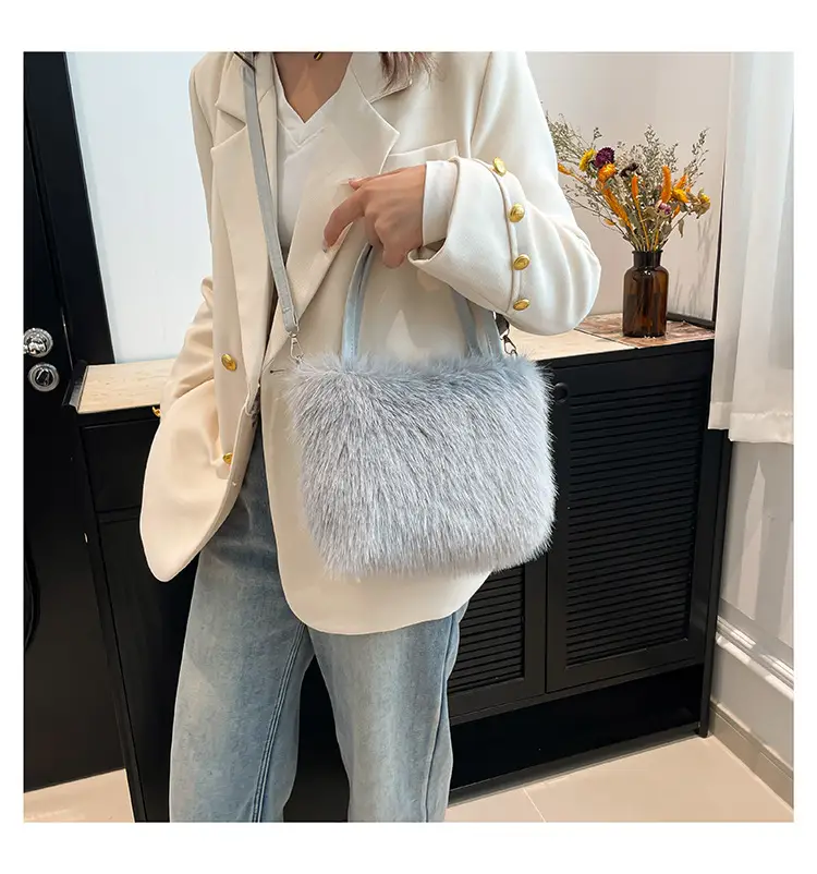 Black Faux Fur Shoulder Bag for Women — feature 9
