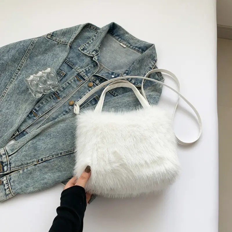 Black Faux Fur Shoulder Bag for Women - Image 2