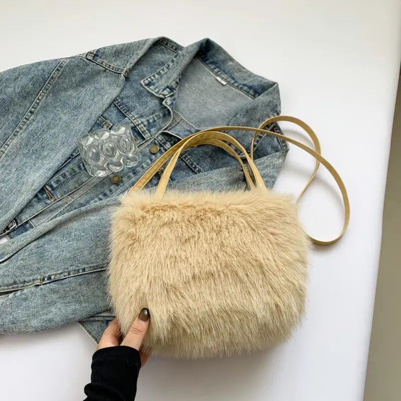 Black Faux Fur Shoulder Bag for Women - Image 3