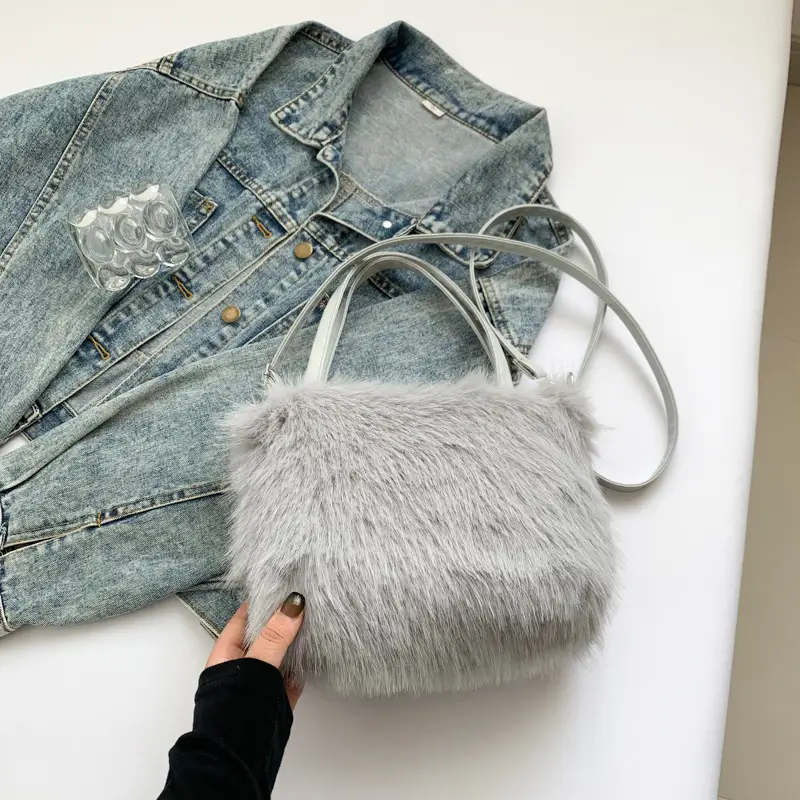 Black Faux Fur Shoulder Bag for Women - Image 4