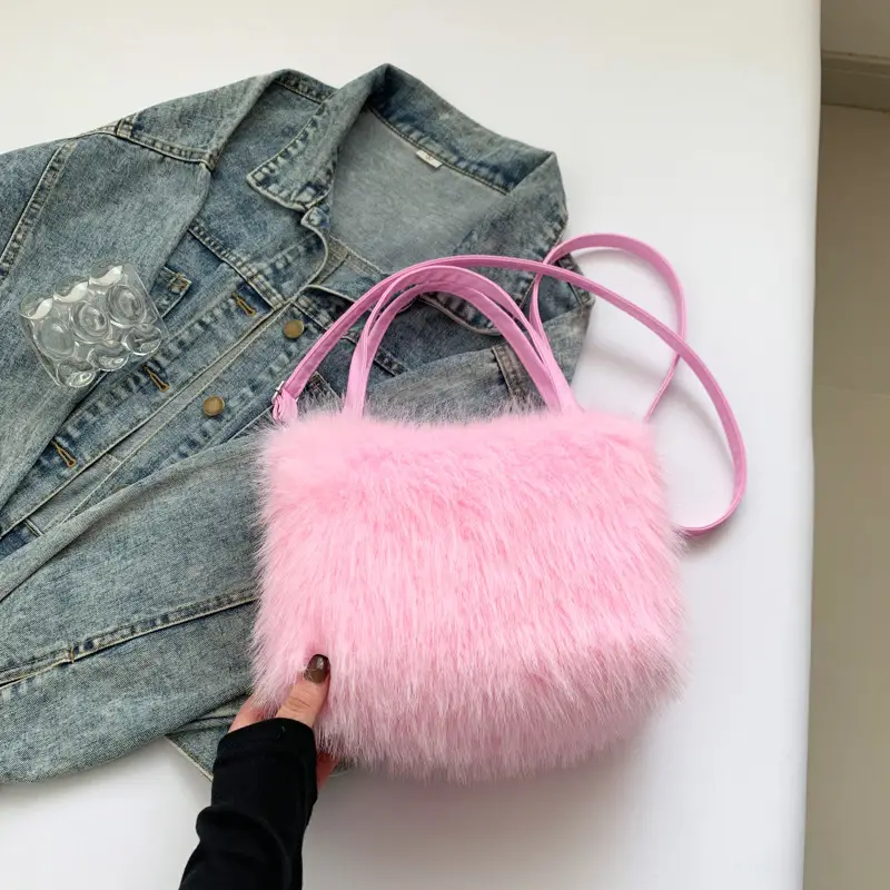 Black Faux Fur Shoulder Bag for Women - Image 5