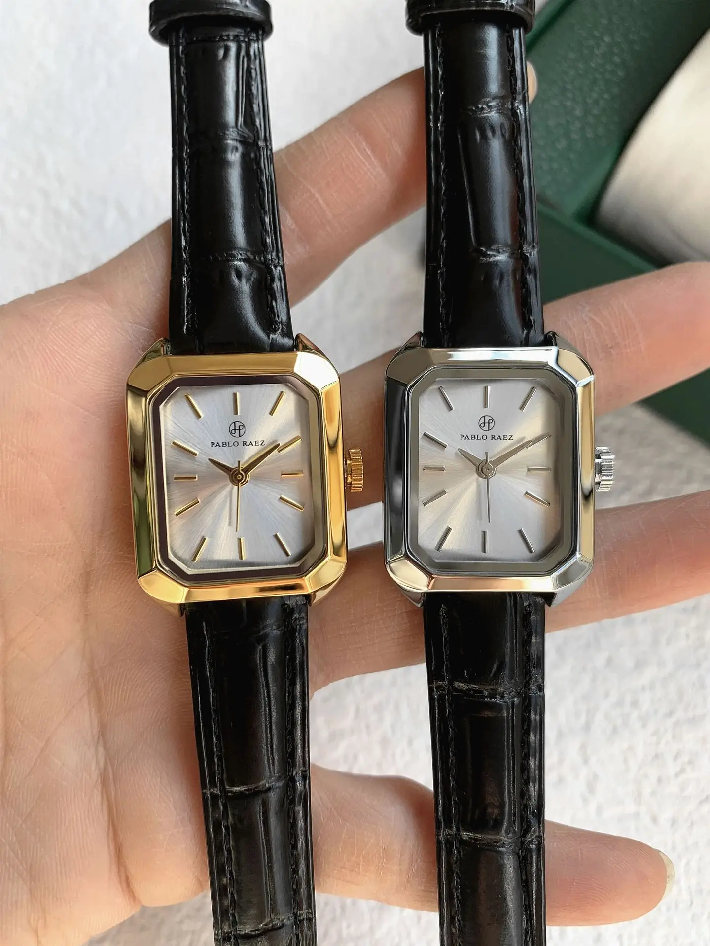 Women's Square Watch Gold Black Leather Quartz Wristwatch — feature 14