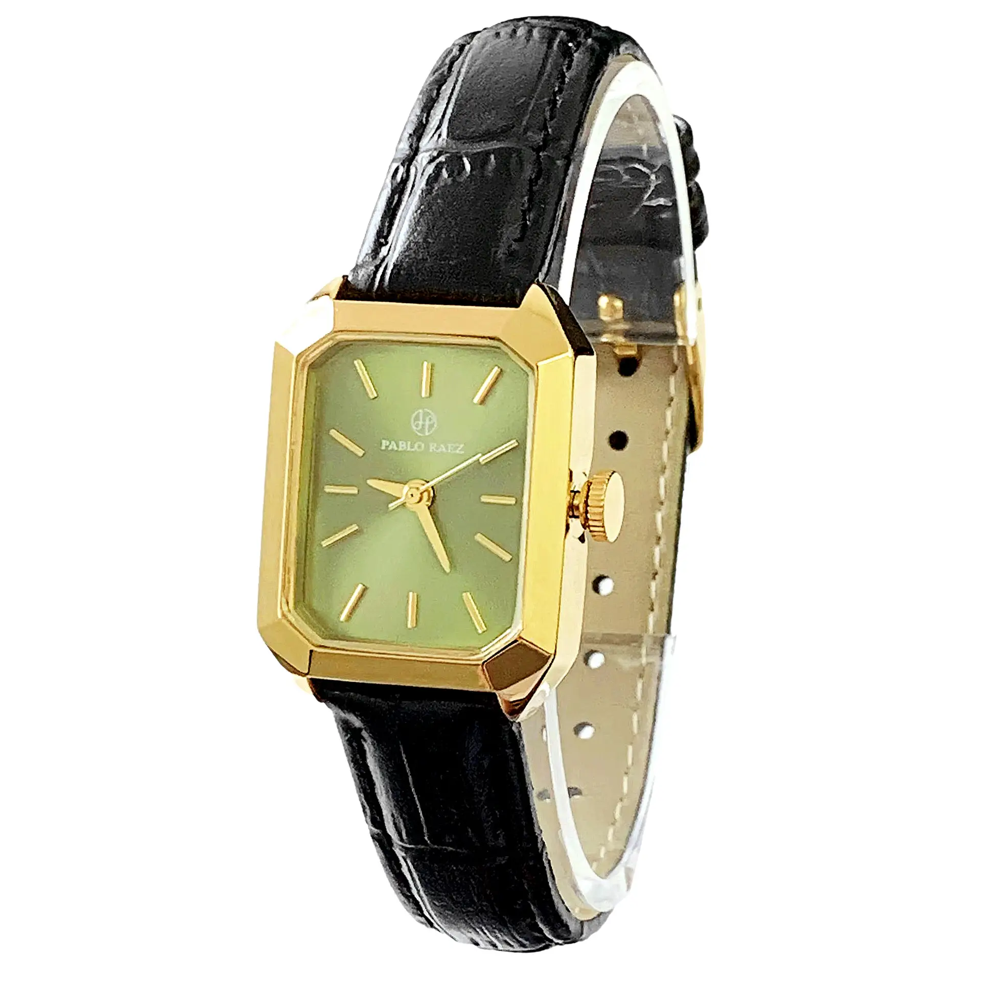 Women's Square Watch Gold Black Leather Quartz Wristwatch - Image 2