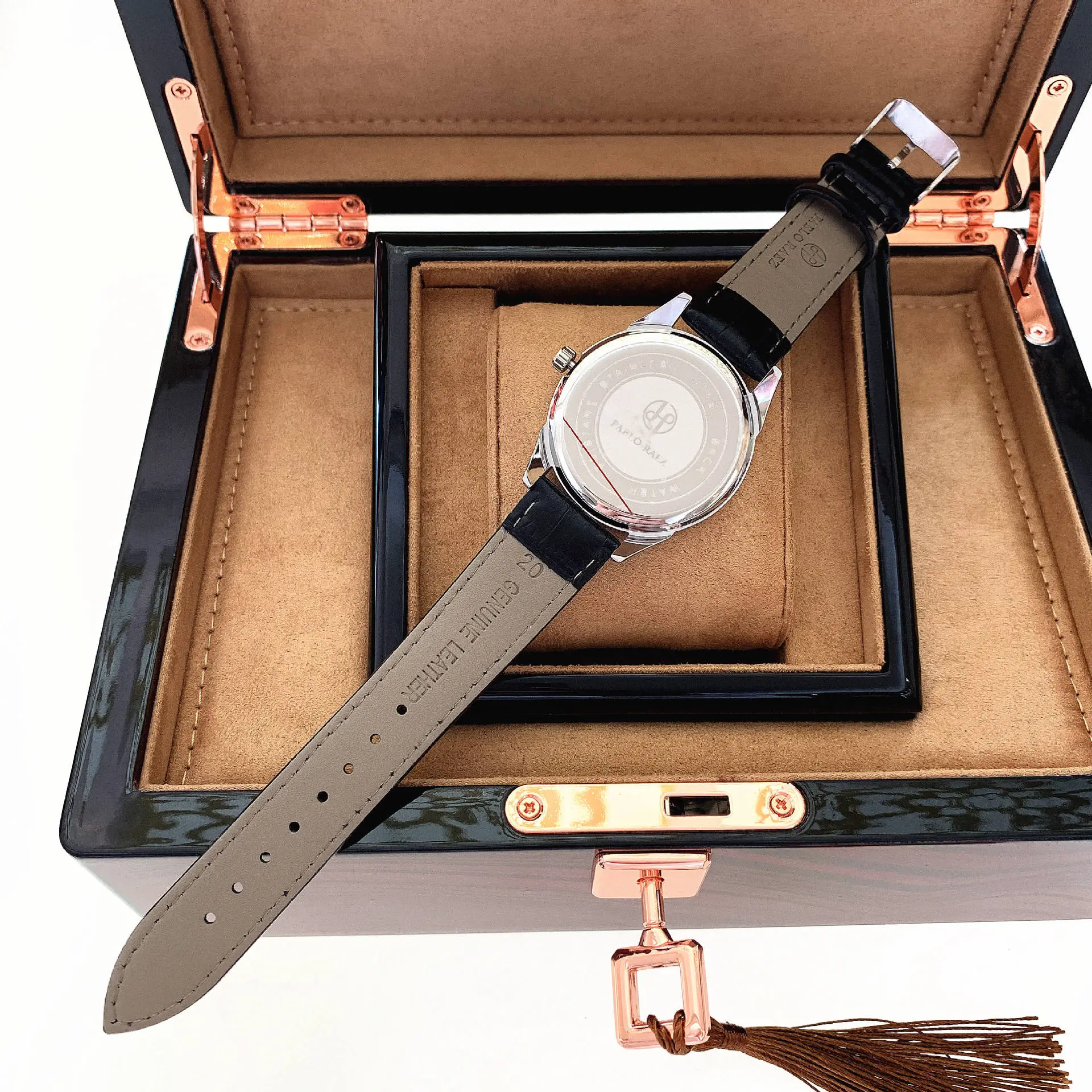 Men's Quartz Watch Brown Leather Strap White Dial