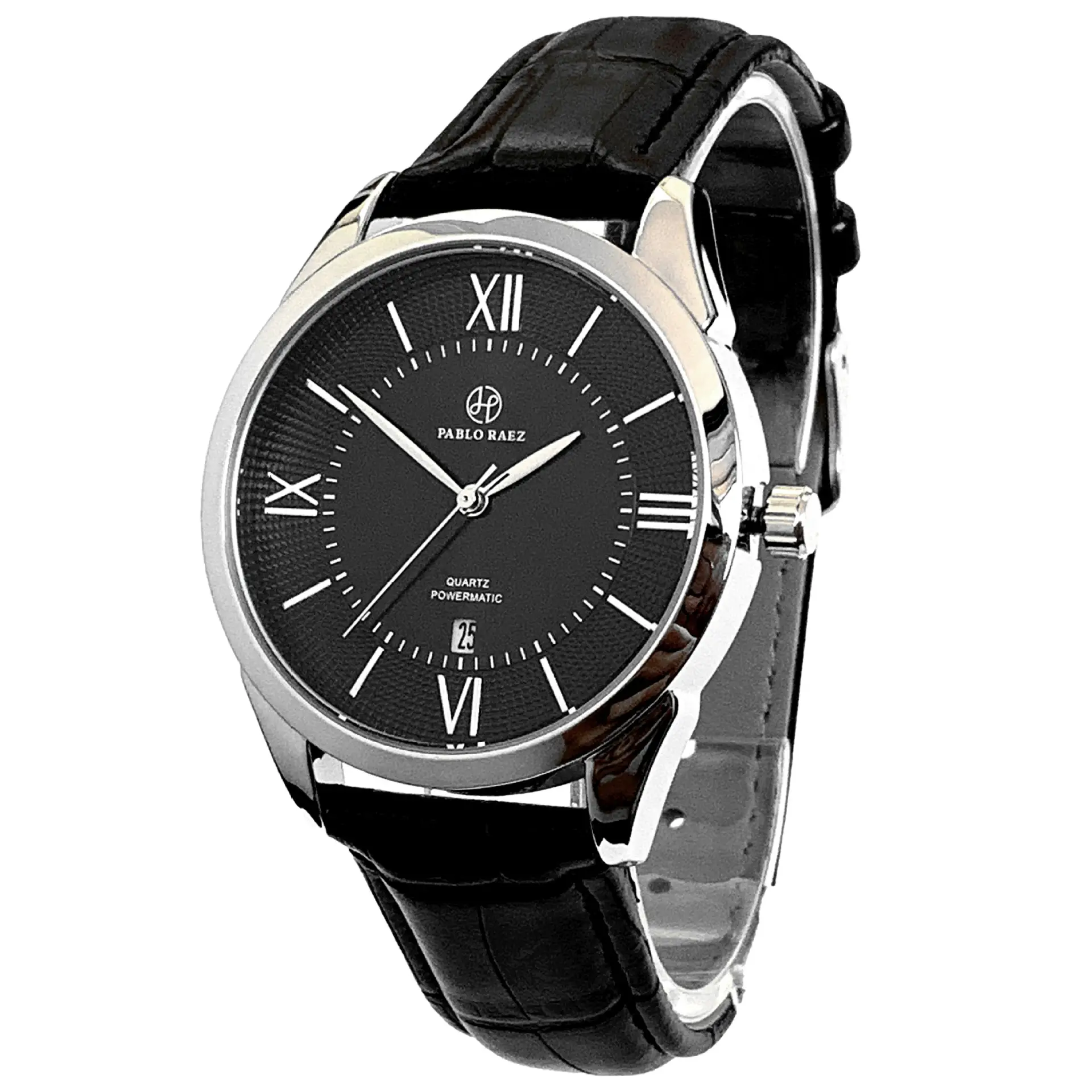 Men's Quartz Watch Brown Leather Strap White Dial