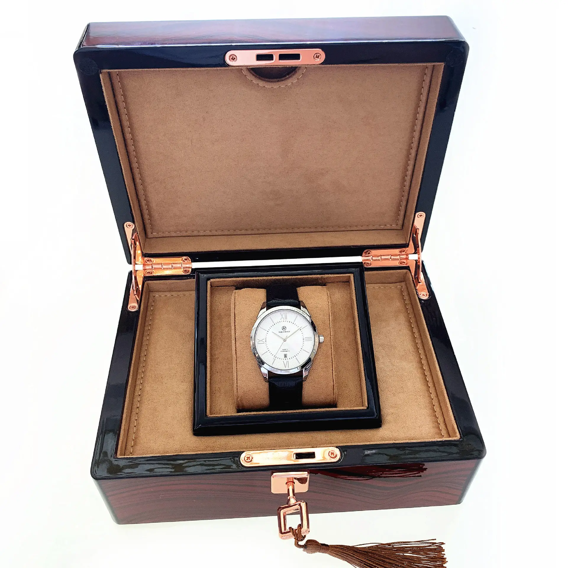 Men's Quartz Watch Brown Leather Strap White Dial — feature 21