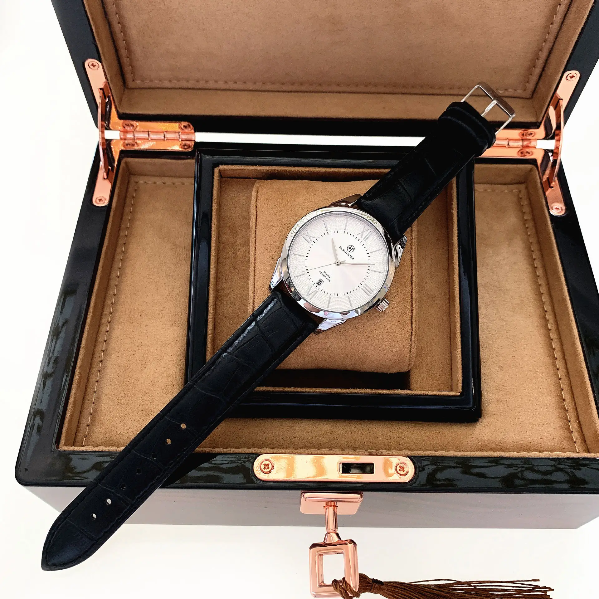 Men's Quartz Watch Brown Leather Strap White Dial — feature 23