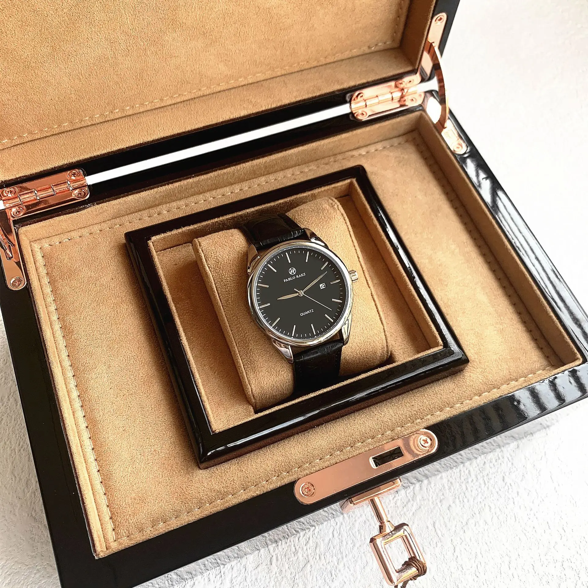 Men's Quartz Watch Brown Leather Strap White Dial — feature 35