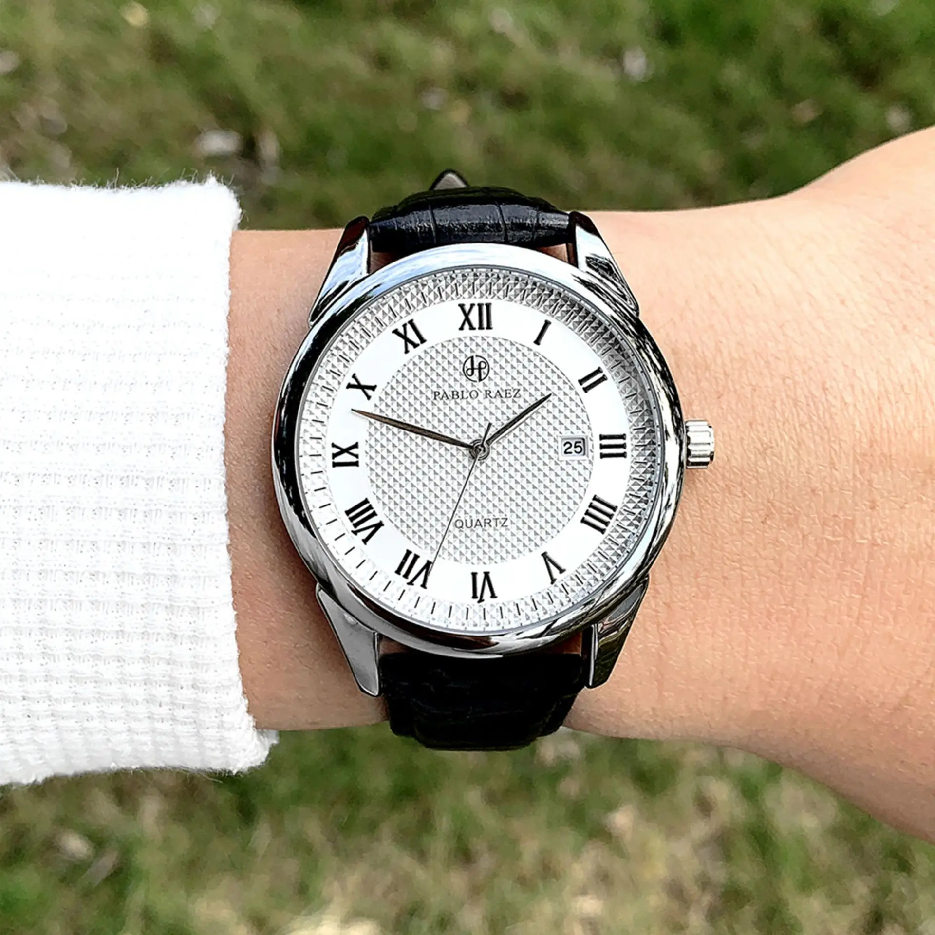 Men's Quartz Watch Brown Leather Strap White Dial — feature 37
