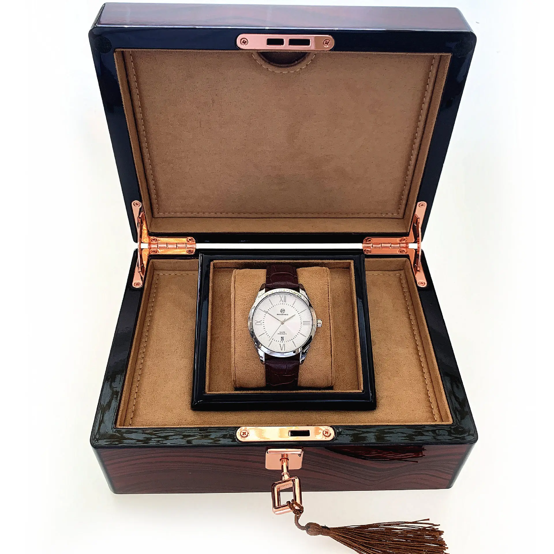 Men's Quartz Watch Brown Leather Strap White Dial — feature 6