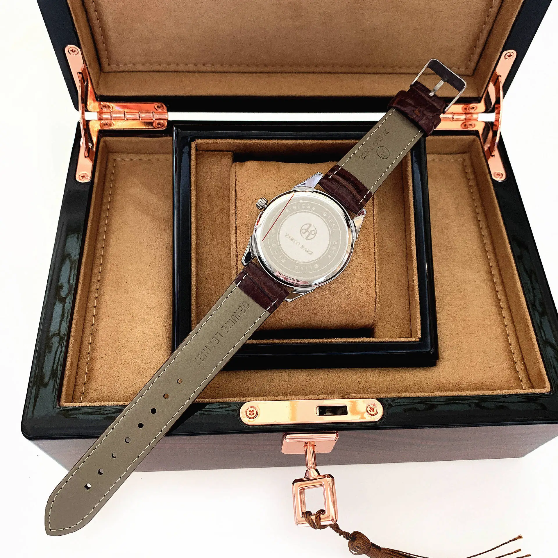 Men's Quartz Watch Brown Leather Strap White Dial — feature 9