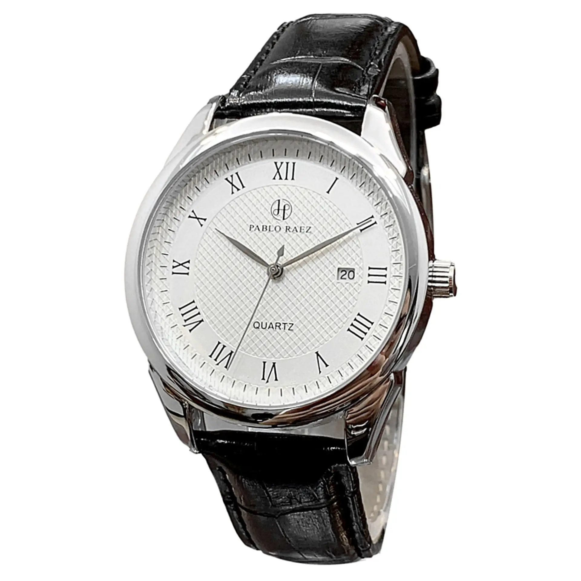 Men's Quartz Watch Brown Leather Strap White Dial