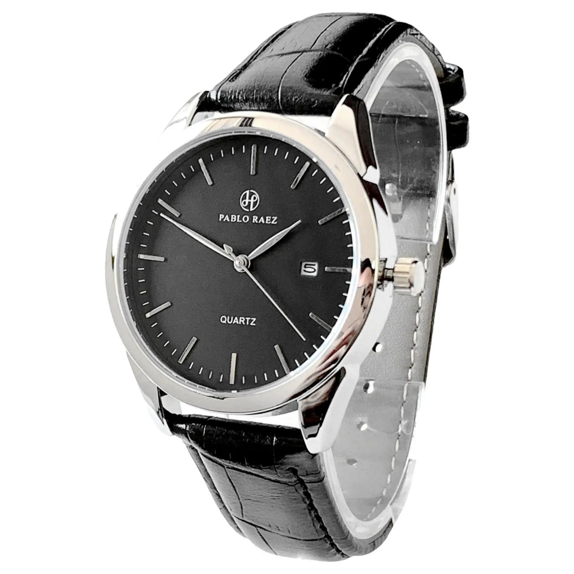 Men's Quartz Watch Brown Leather Strap White Dial