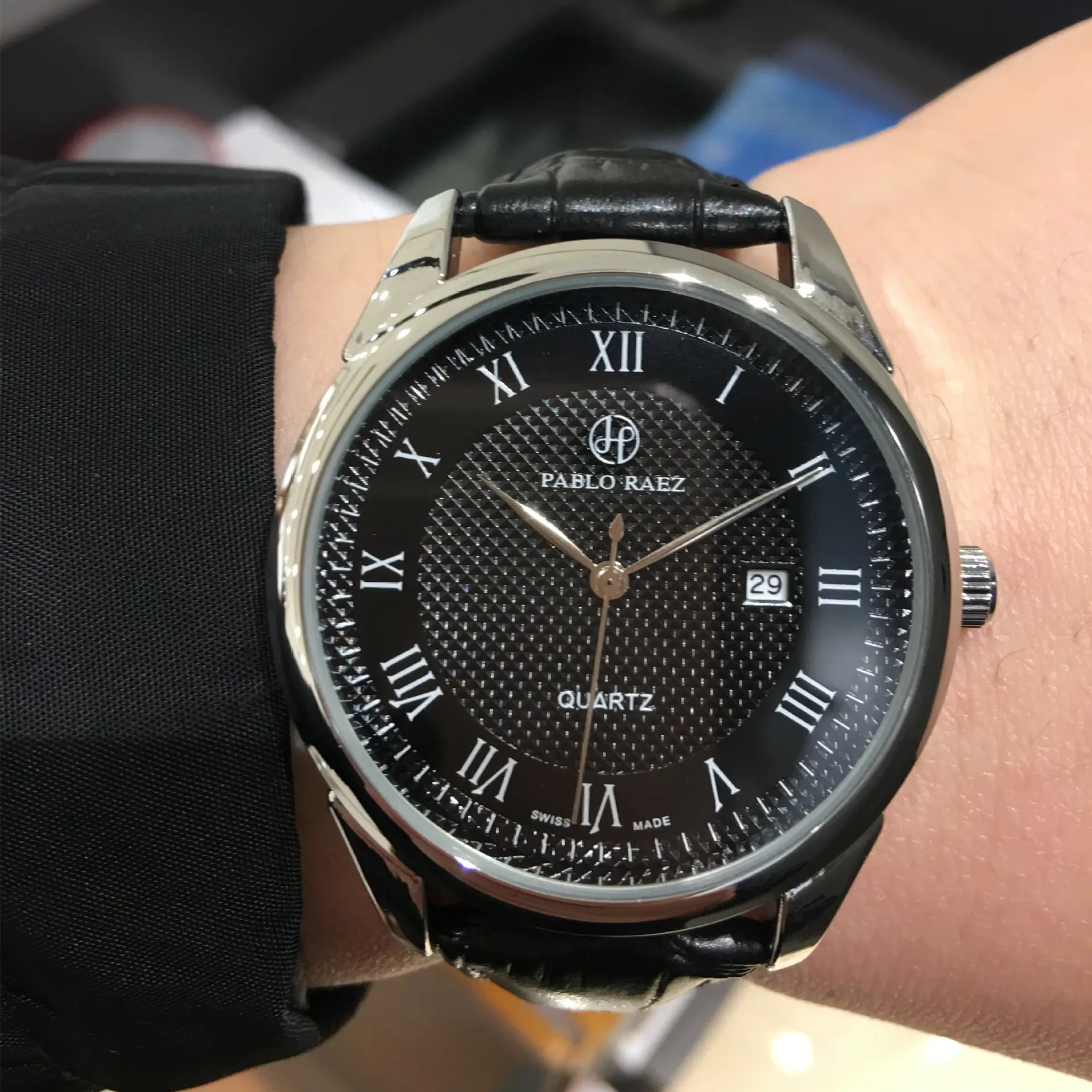 Men's Black Quartz Watch with Roman Numeral & Mesh Band - Image 10