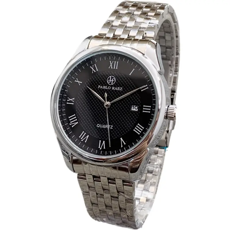 Men's Black Quartz Watch with Roman Numeral & Mesh Band - Image 5