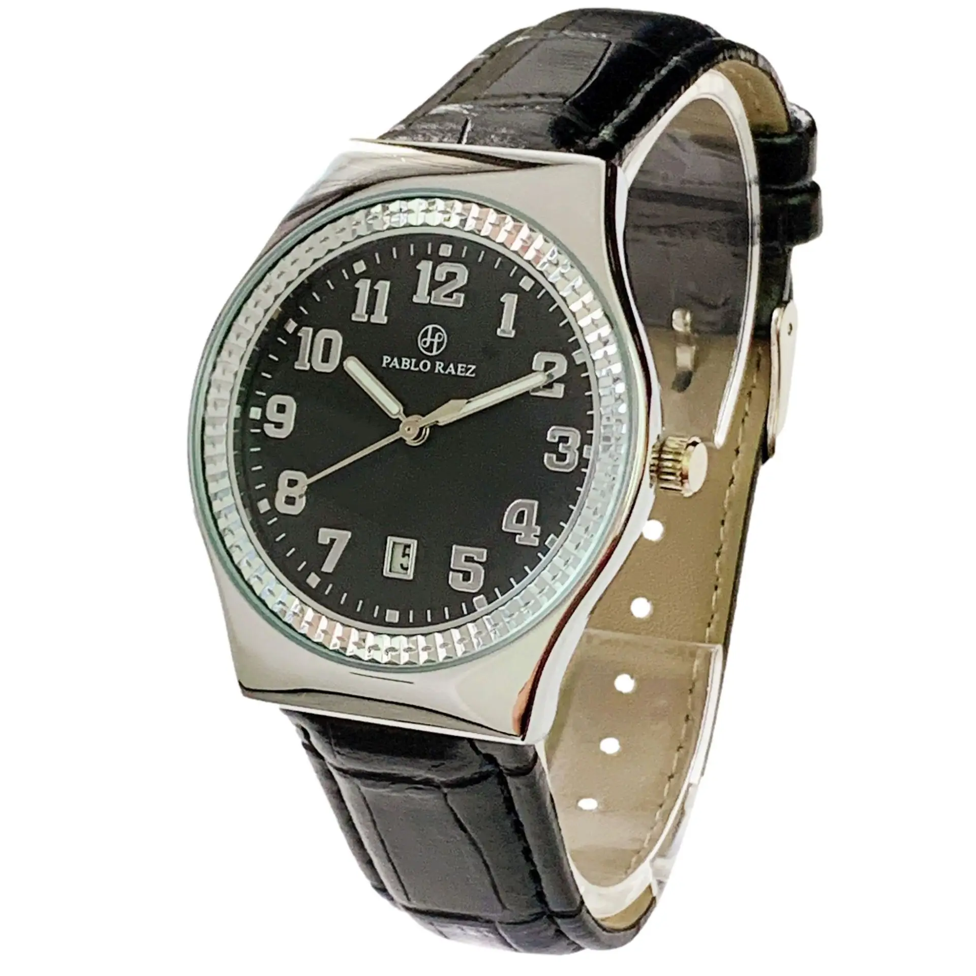 Men's Black Dial Couple Watch with Crystal Dial & Leather Strap - Image 2