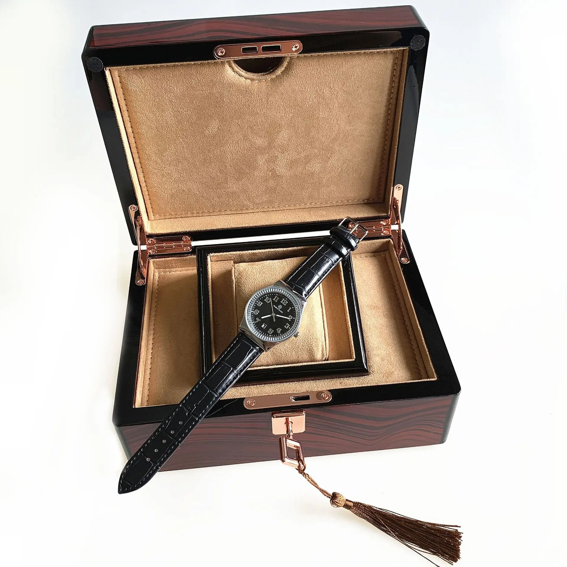 Men's Black Dial Couple Watch with Crystal Dial & Leather Strap — feature 10