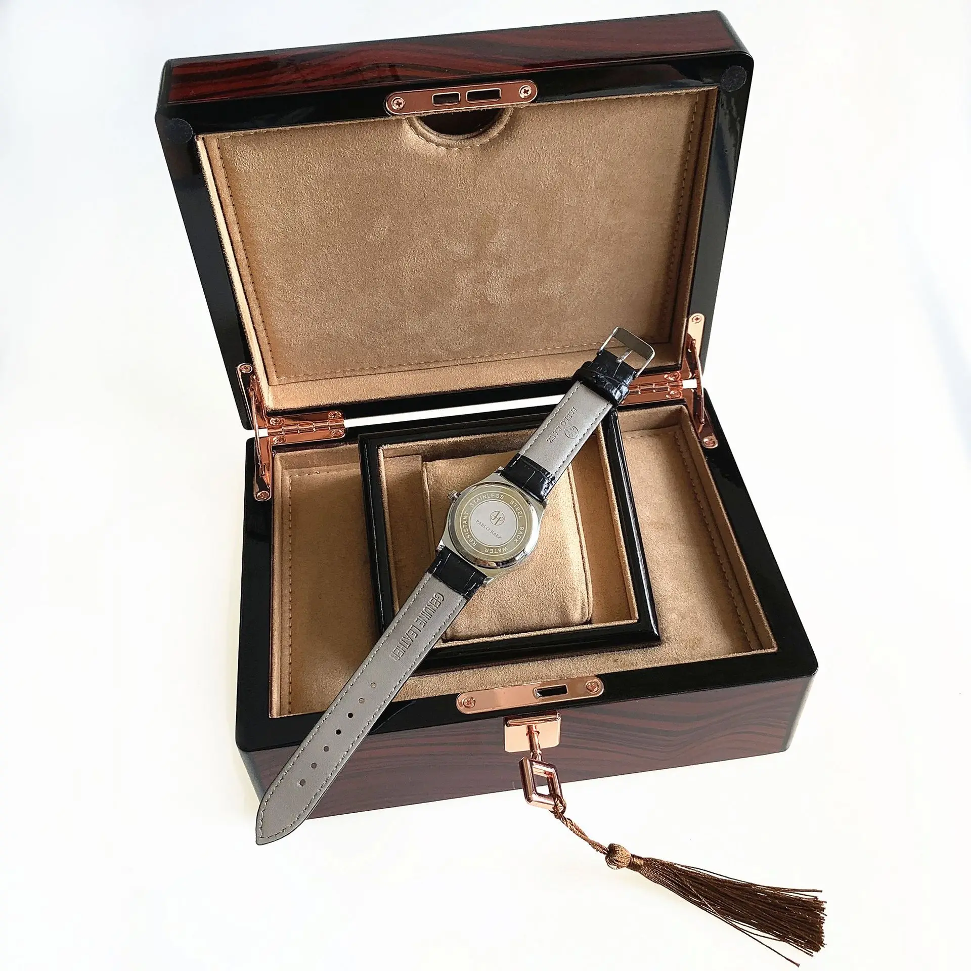 Men's Black Dial Couple Watch with Crystal Dial & Leather Strap — feature 11