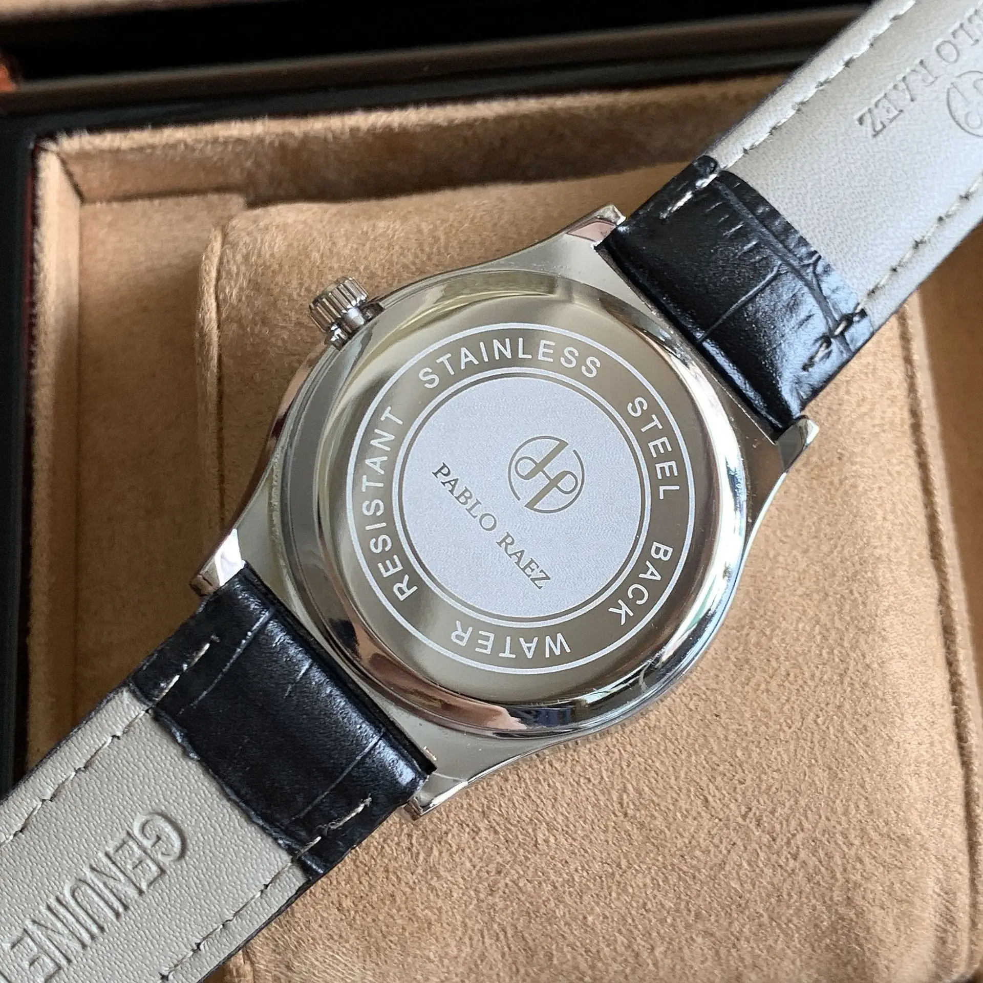 Men's Black Dial Couple Watch with Crystal Dial & Leather Strap — feature 12
