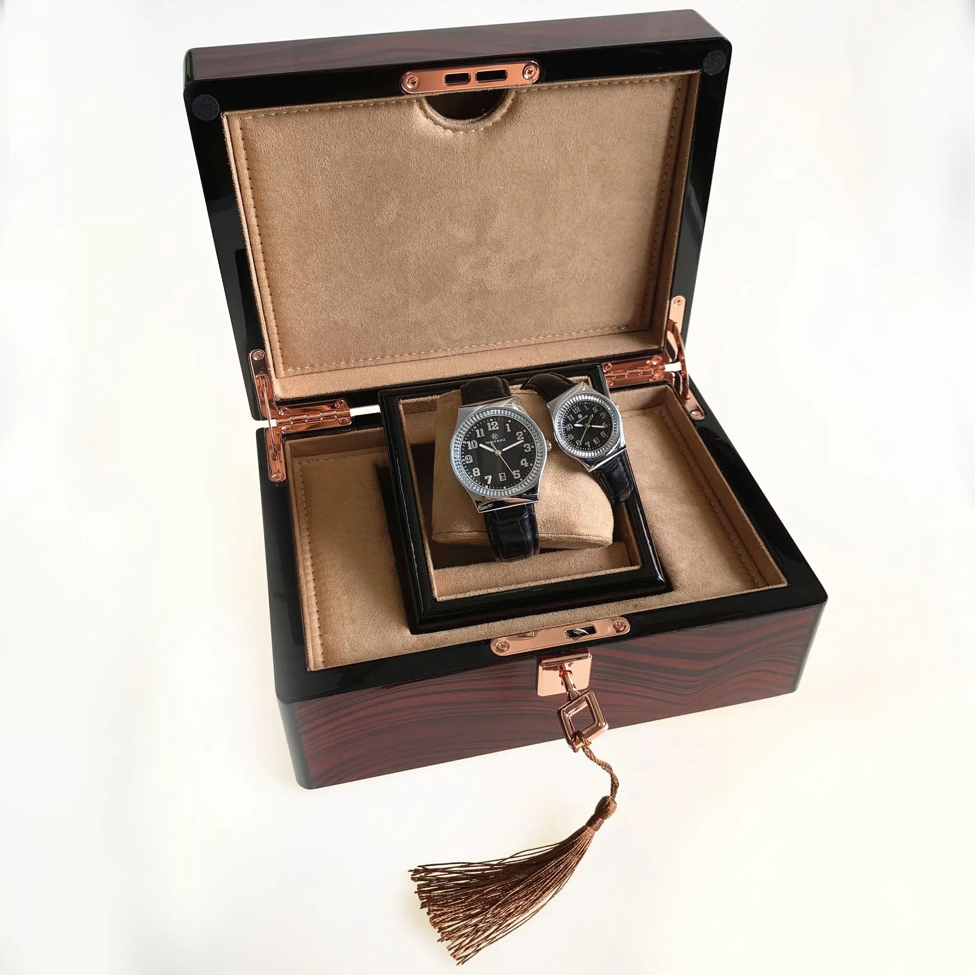Men's Black Dial Couple Watch with Crystal Dial & Leather Strap — feature 2