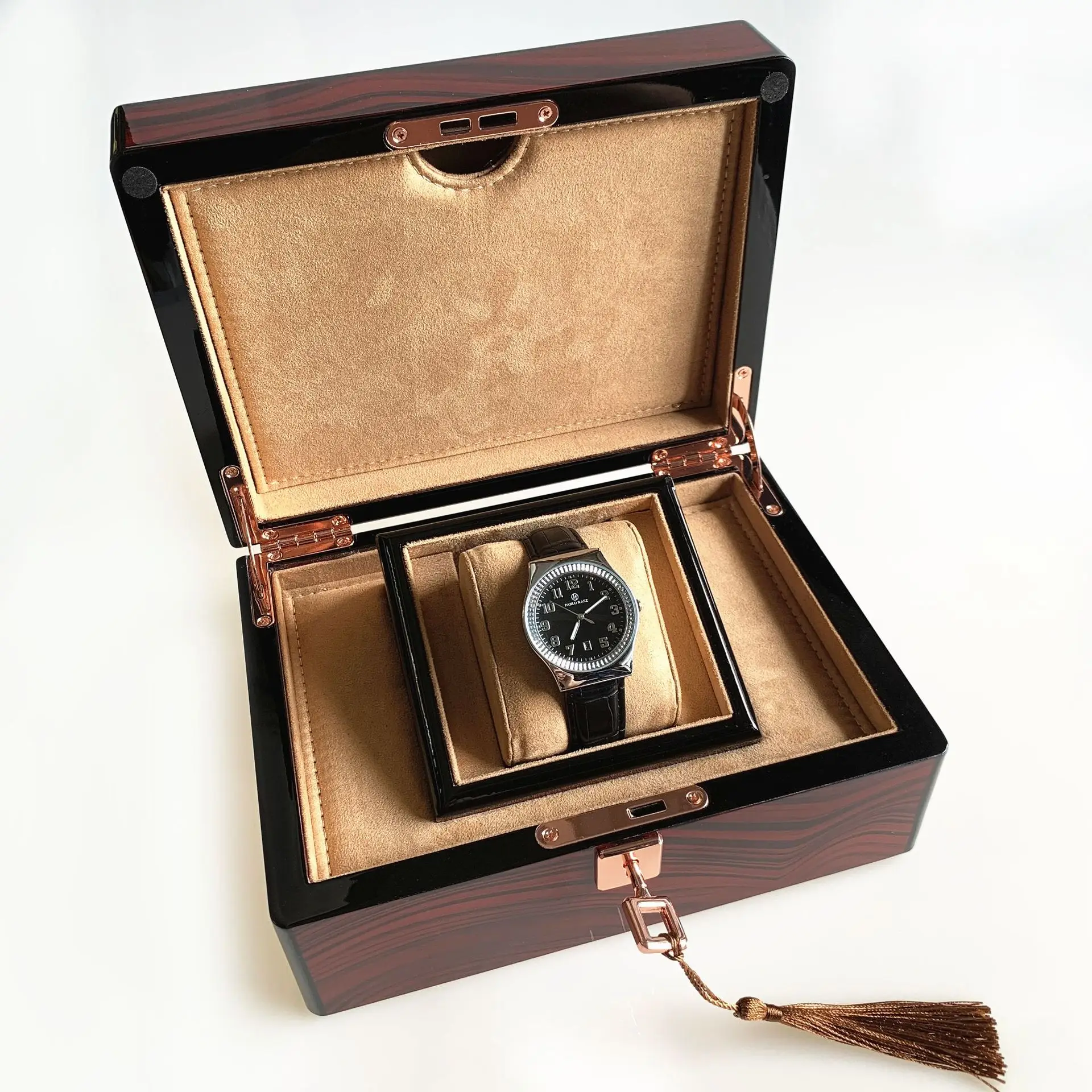 Men's Black Dial Couple Watch with Crystal Dial & Leather Strap — feature 3