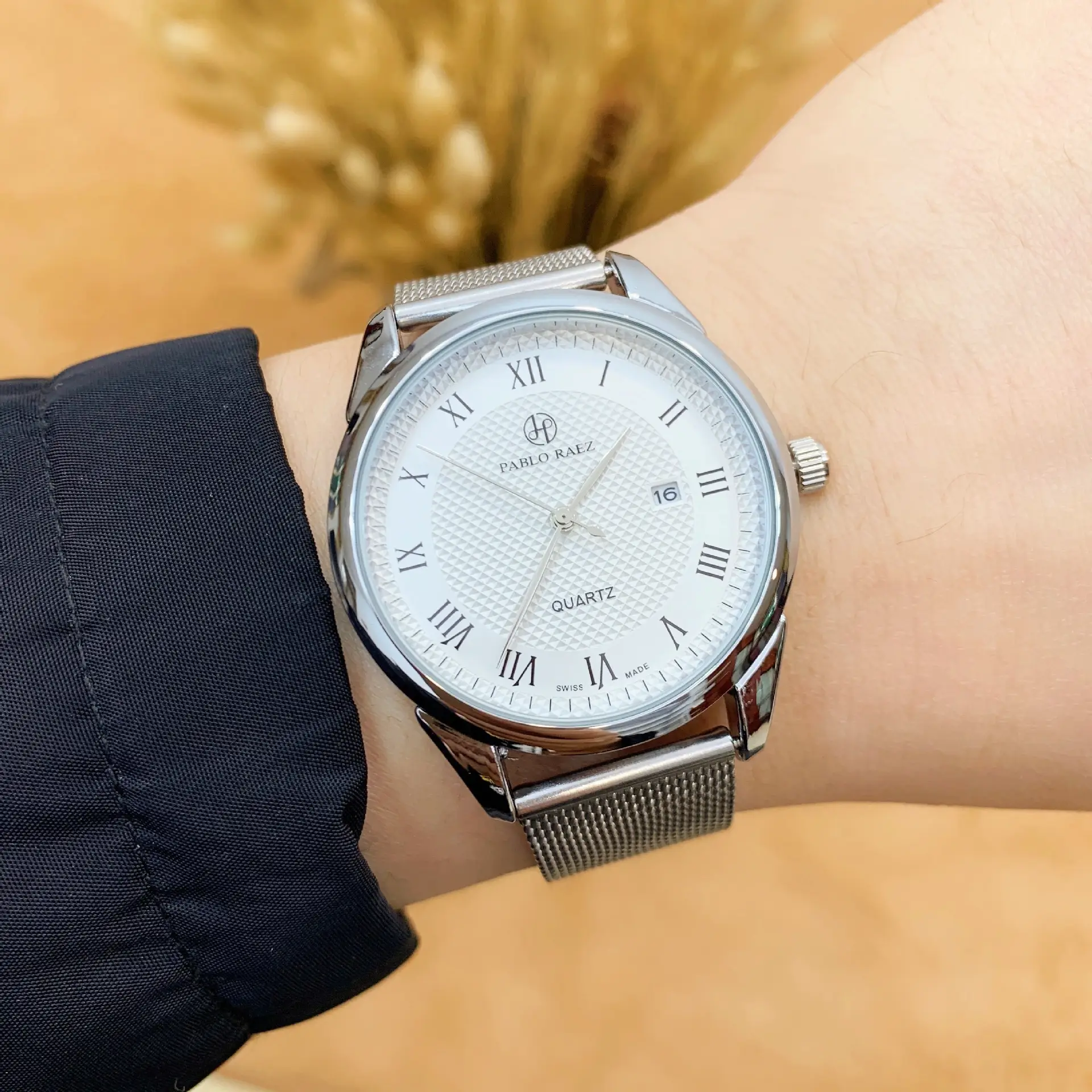 Men's Quartz Watch with Steel Woven Mesh Strap