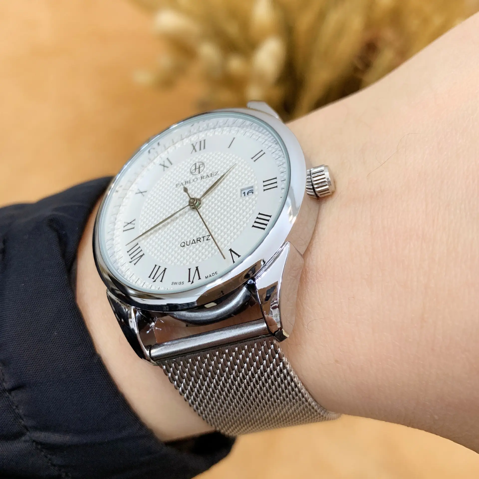 Men's Quartz Watch with Steel Woven Mesh Strap