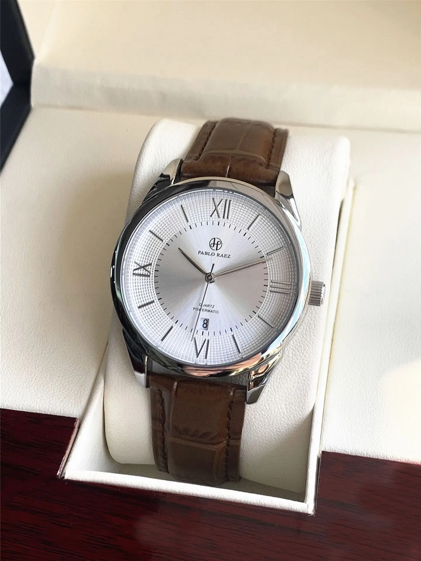 Men's Quartz Watch Brown Leather Band Waterproof Fashion — feature 5