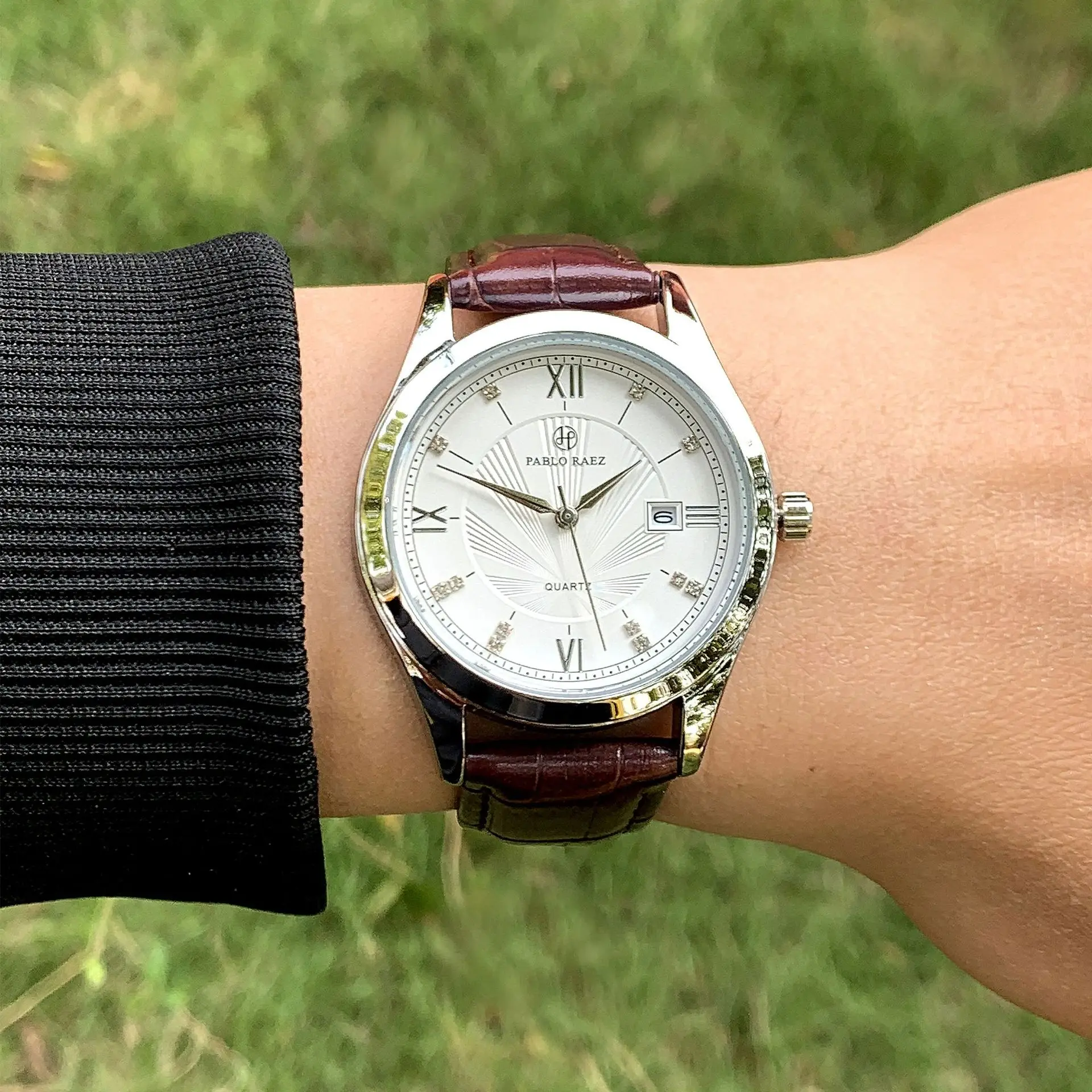 PABLO RAEZ Men's Quartz Watch with Black Leather Strap — feature 6
