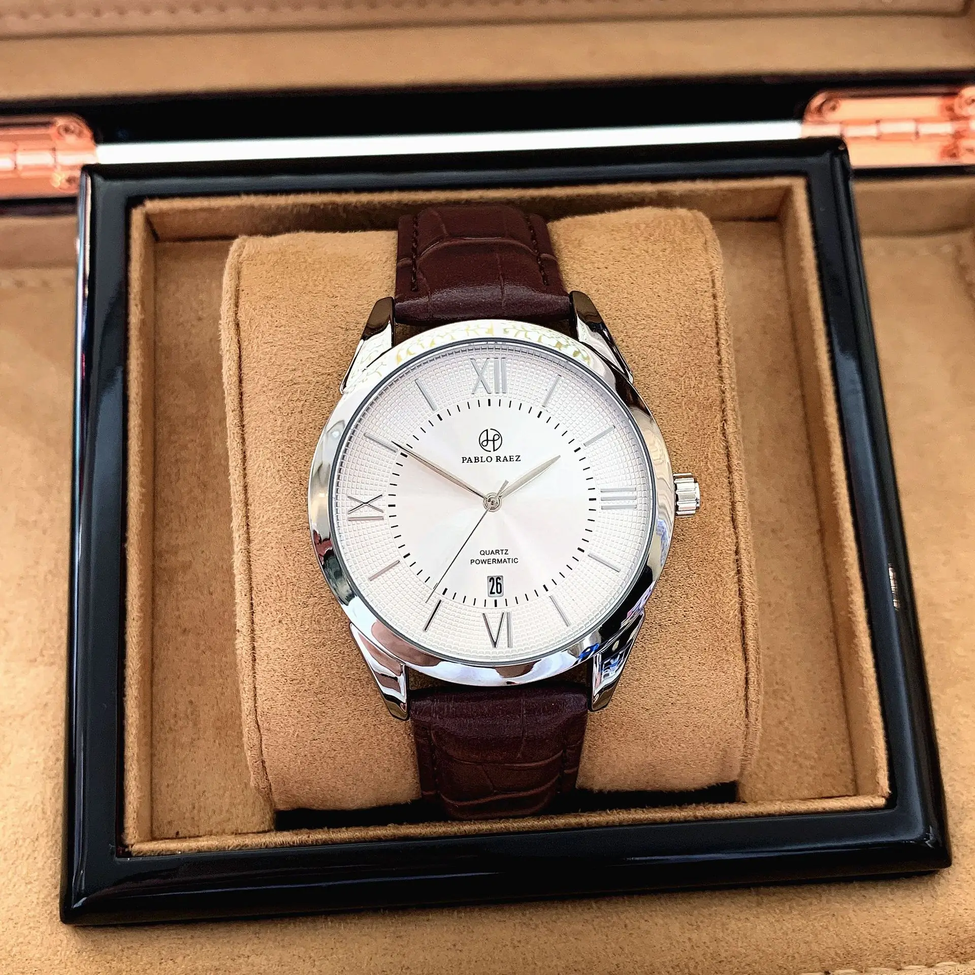 Men's Quartz Watch with Black Leather Strap and Stainless Steel Case - Image 5