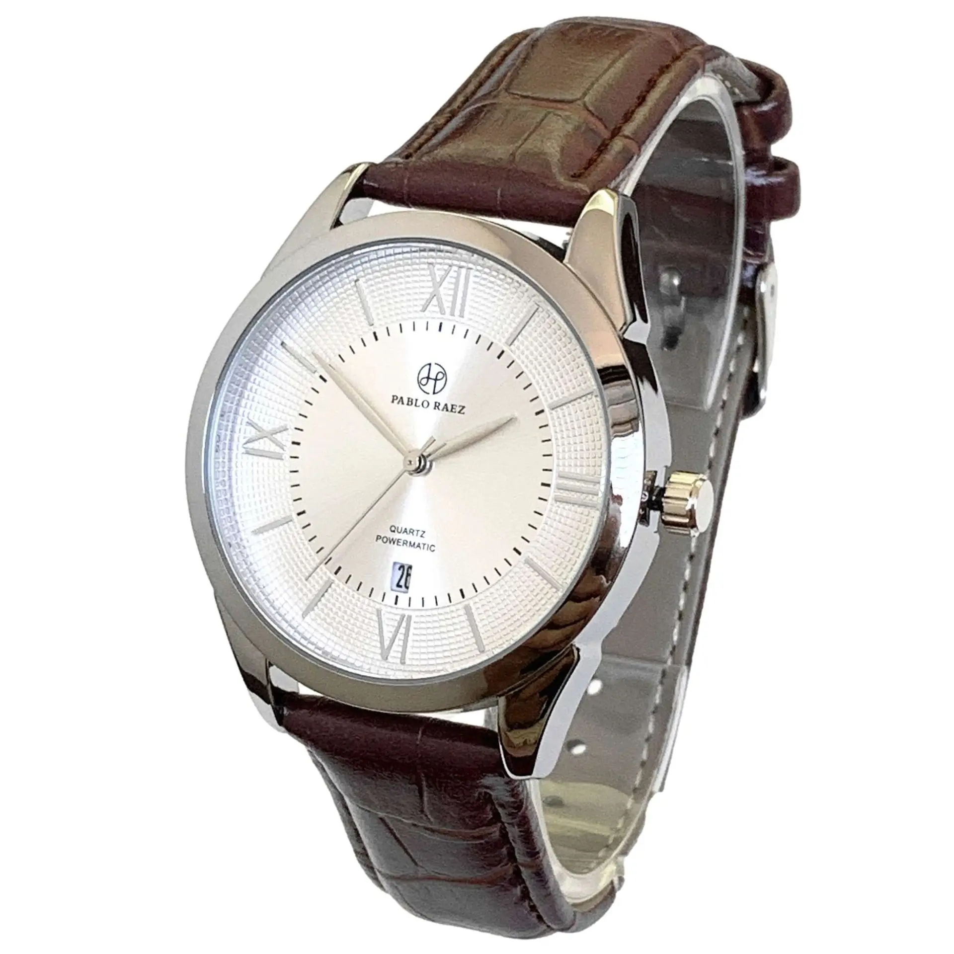 Men's Quartz Watch with Black Leather Strap and Stainless Steel Case - Image 3