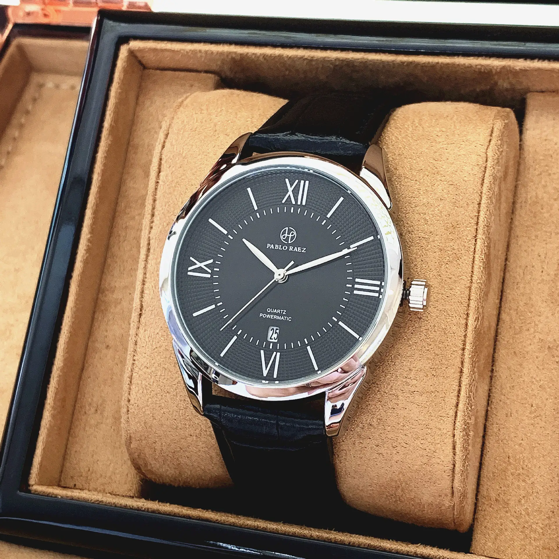 Men's Quartz Watch with Black Leather Strap and Stainless Steel Case — feature 25