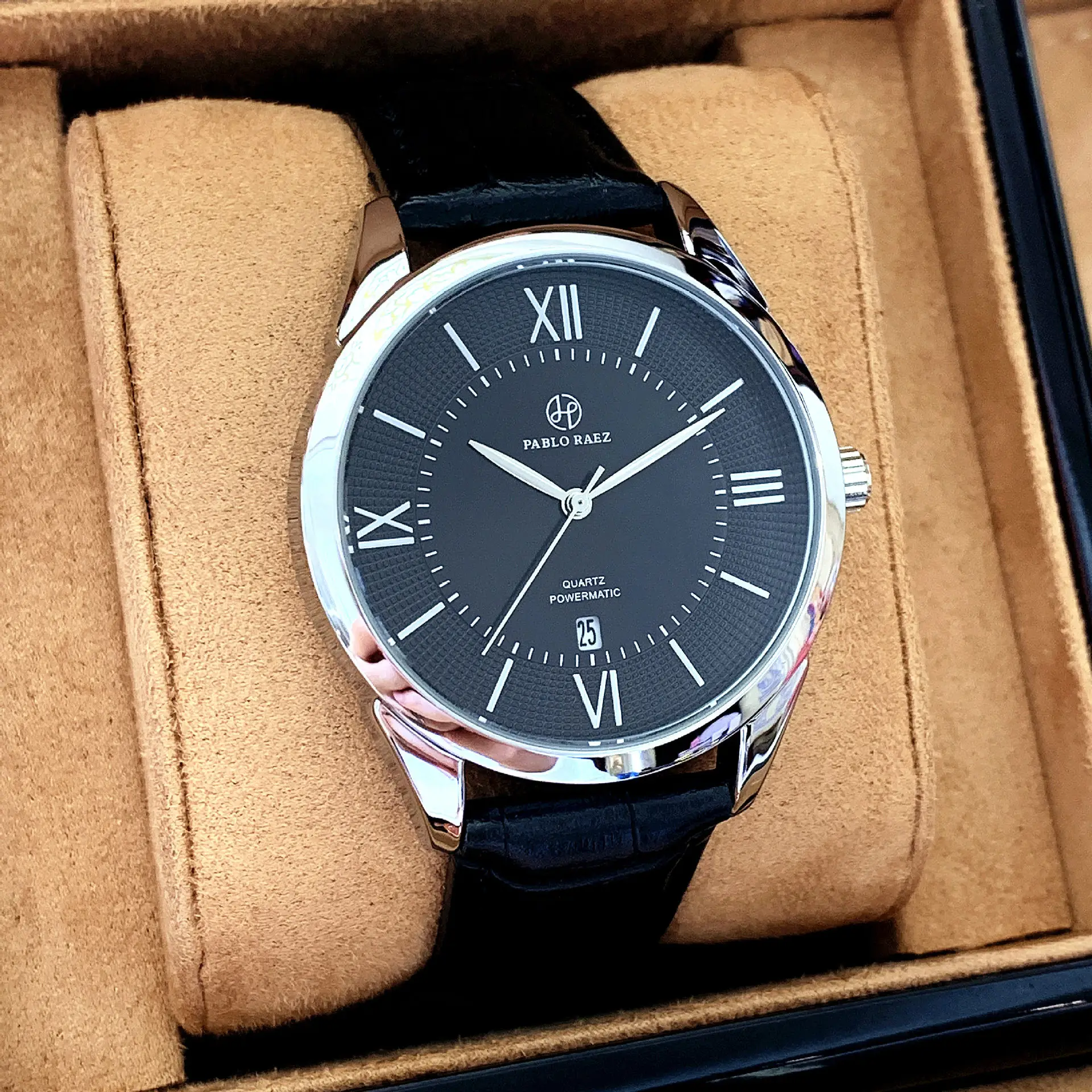 Men's Quartz Watch with Black Leather Strap and Stainless Steel Case — feature 26