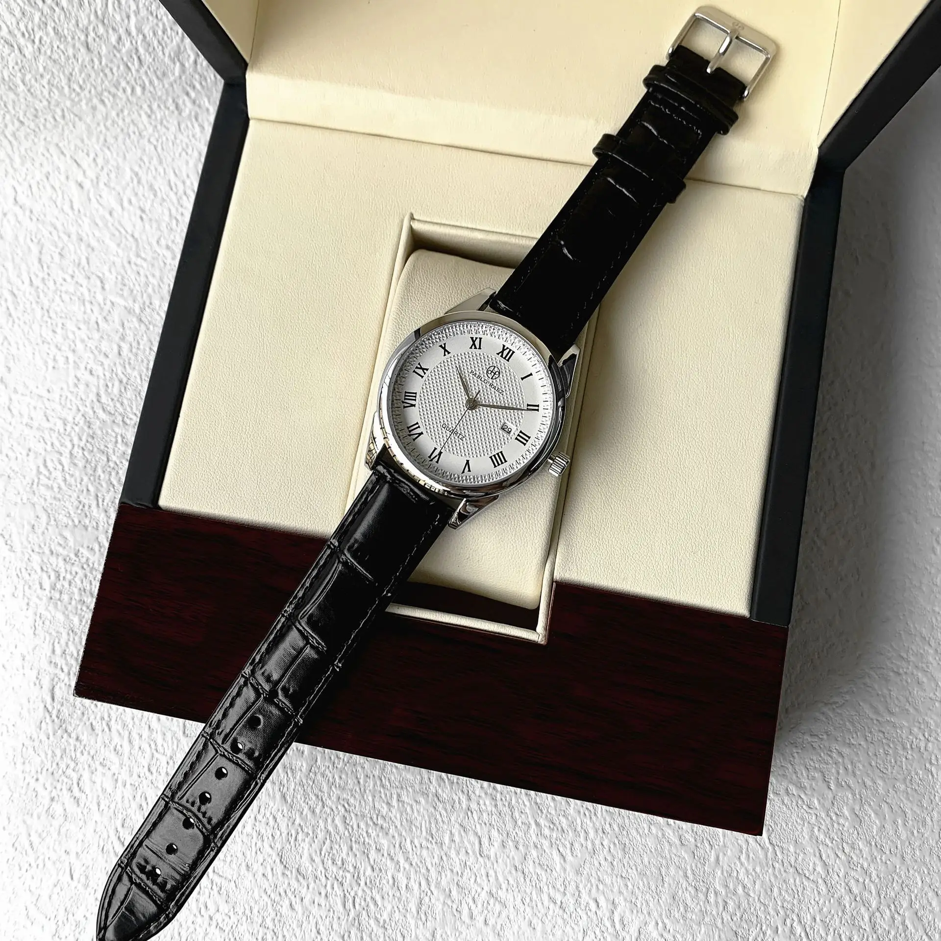 Men's Black Quartz Watch with Leather Belt - Image 10