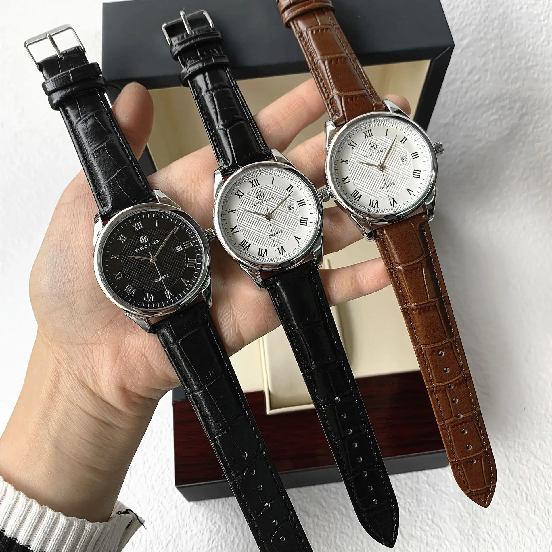 Men's Black Quartz Watch with Leather Belt - Image 11
