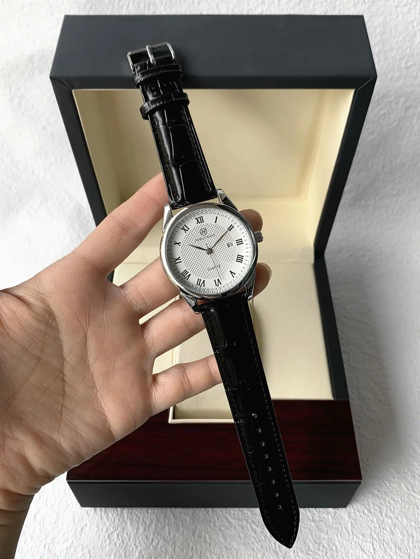Men's Black Quartz Watch with Leather Belt — feature 14