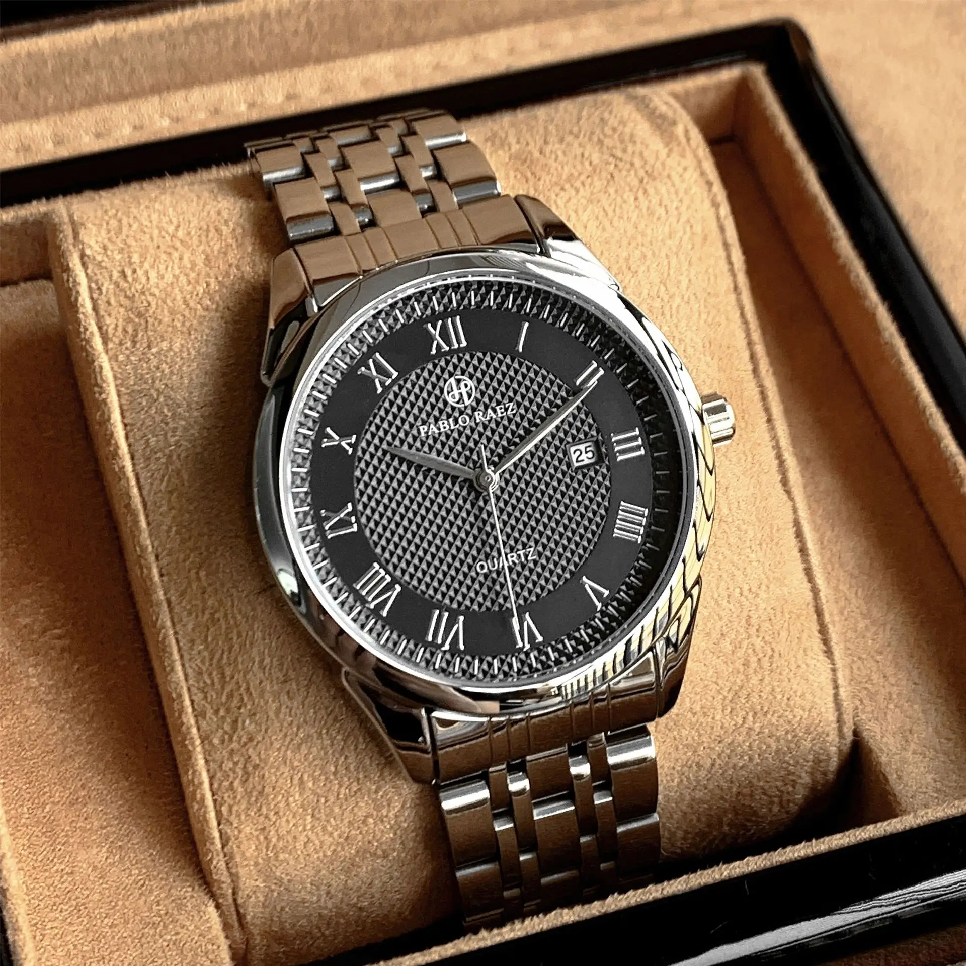 Men's Black Quartz Watch with Leather Belt — feature 25