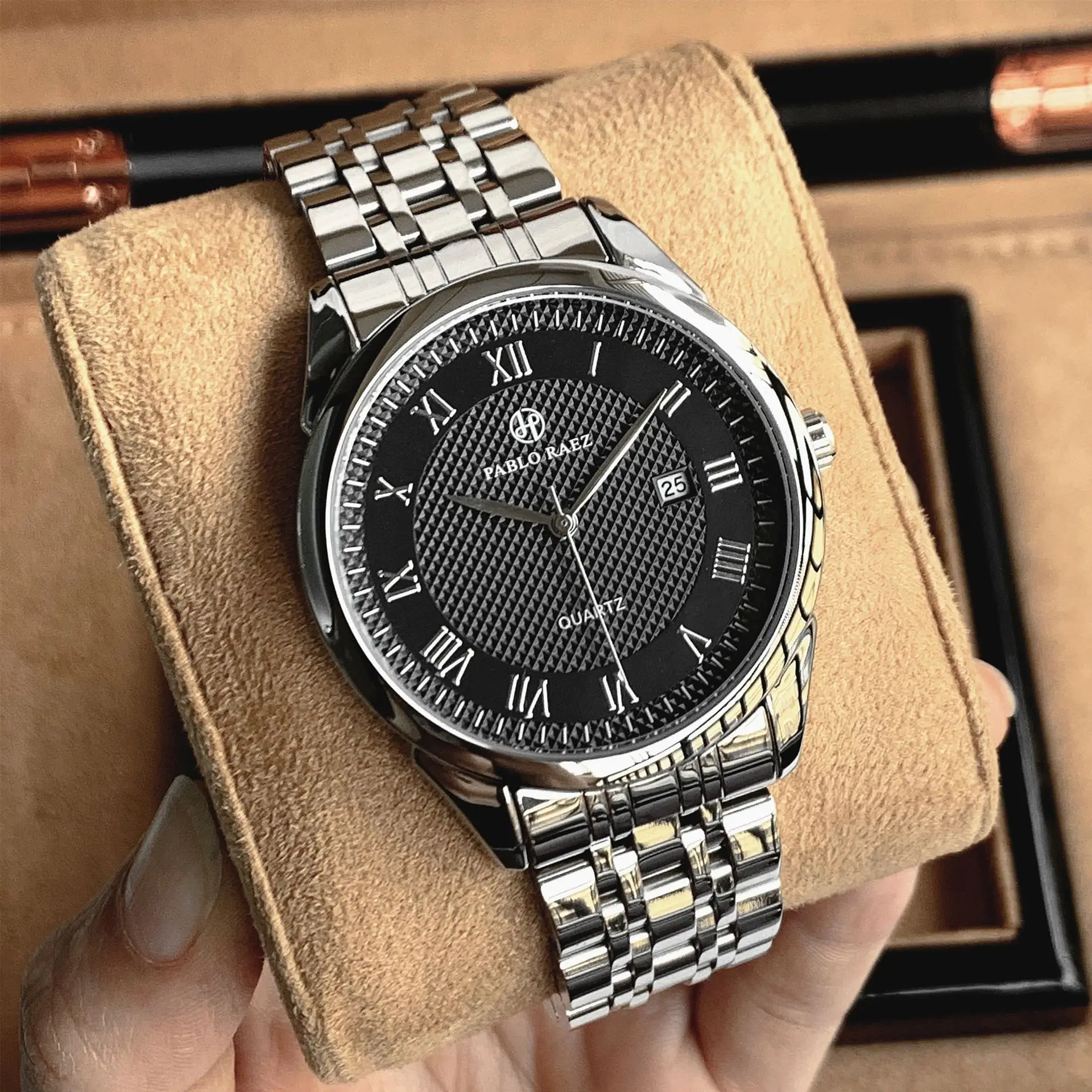 Men's Black Quartz Watch with Leather Belt — feature 26