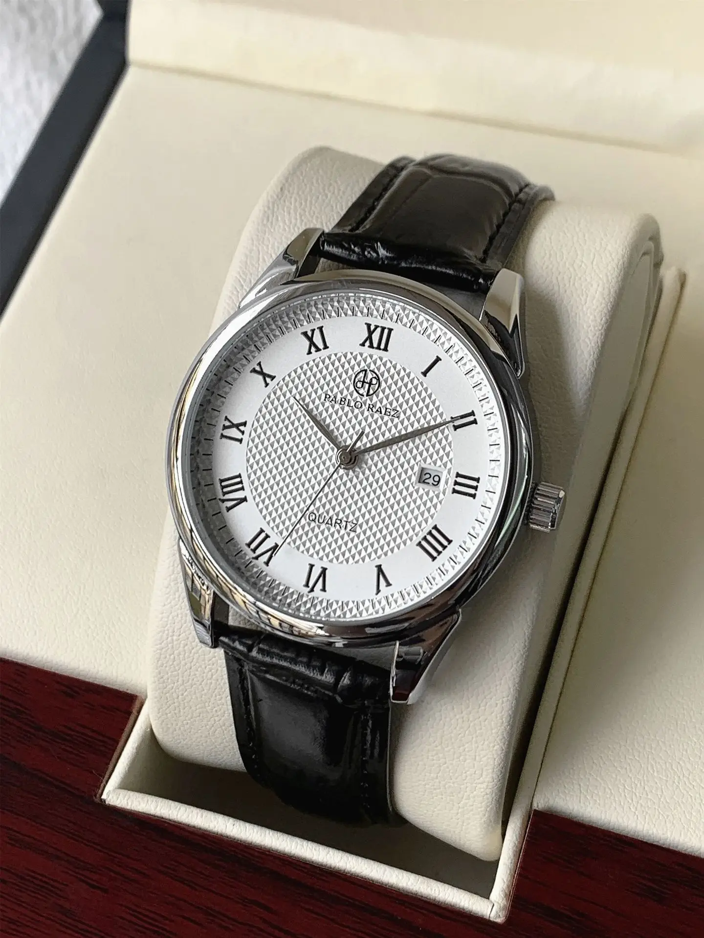 Men's Black Quartz Watch with Leather Belt — feature 6