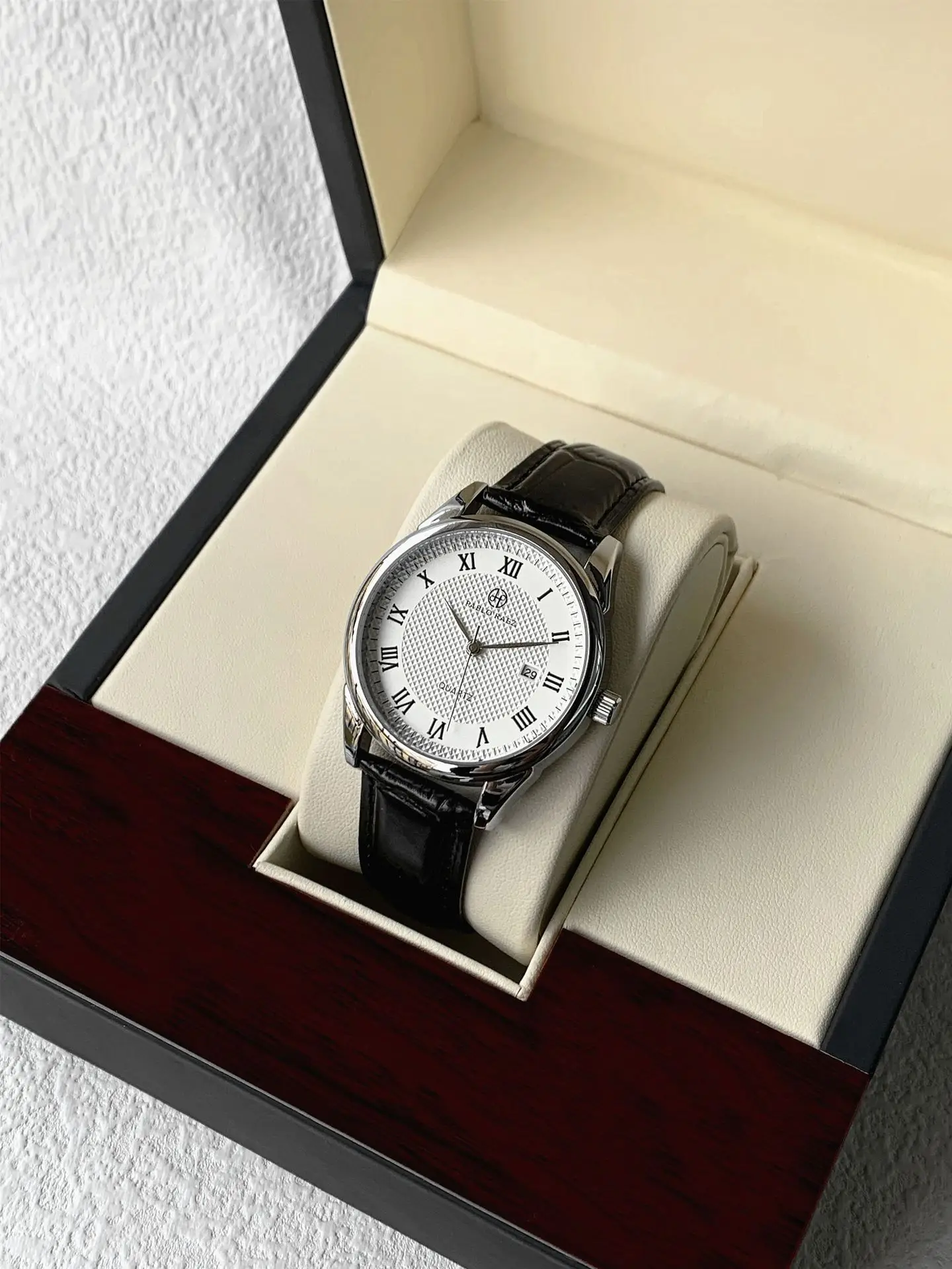 Men's Black Quartz Watch with Leather Belt — feature 7