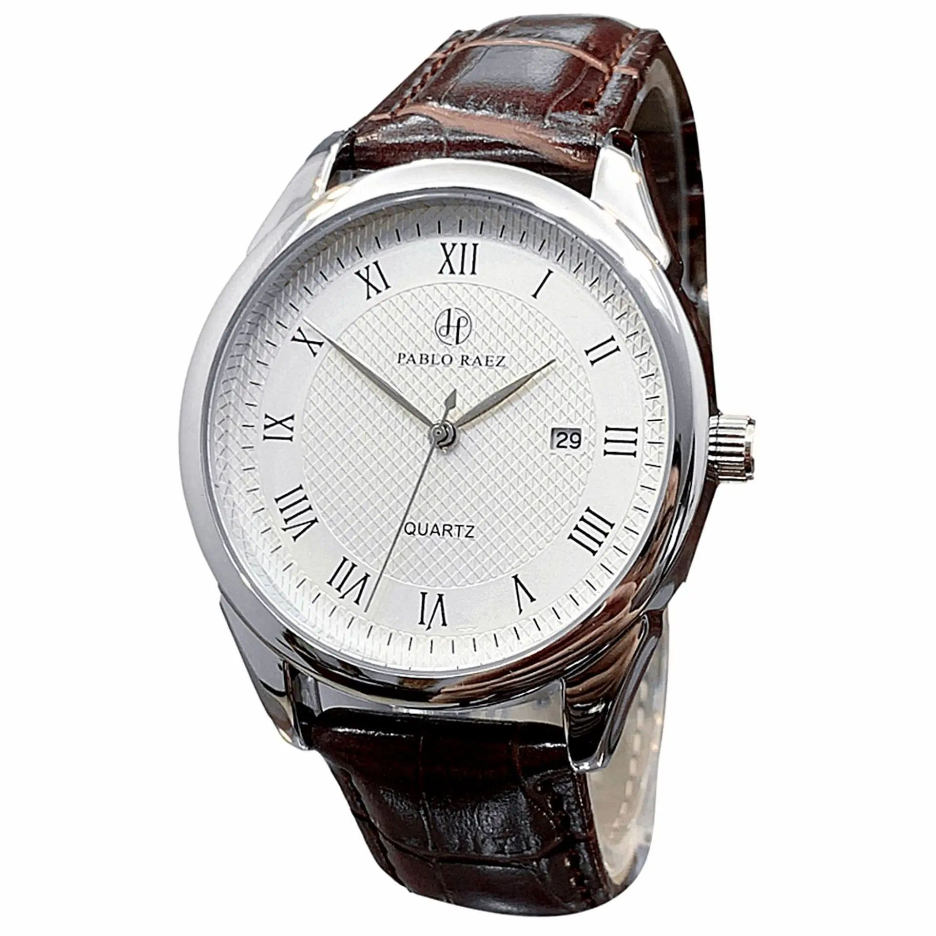 Men's Black Quartz Watch with Leather Belt - Image 3
