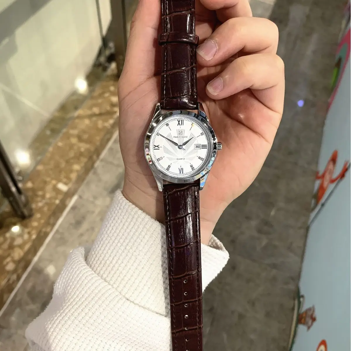 Men's PABLO RAEZ Quartz Watch Brown Leather Band